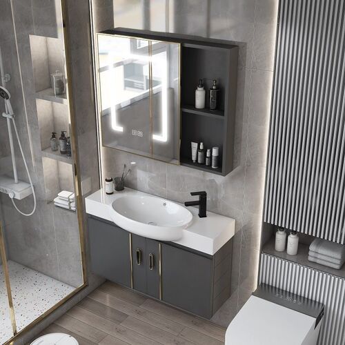 Small apartment space-saving aluminum bathroom cabinet set, small size narrow edge corner sink basin, balcony bathroom face basin