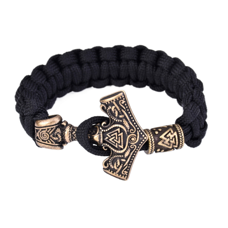 Cross-border Men's Bracelet Stainless Steel Bronze Viking Thor Hammer Bracelet Outdoor Survival Umbrella Rope Woven Bracelet Cross-border Men's Bracelet Stainless Steel Bronze Viking Thor Hammer Bracelet Outdoor Survival Umbrella Rope Woven Bracelet