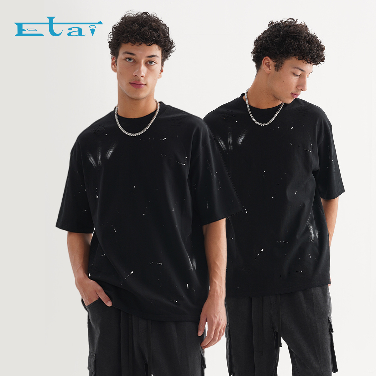 ETAI Hombre| 280g algodón pesado punto de lanzamiento de manga corta tendencia europea y americana retro camiseta suelta de hombre