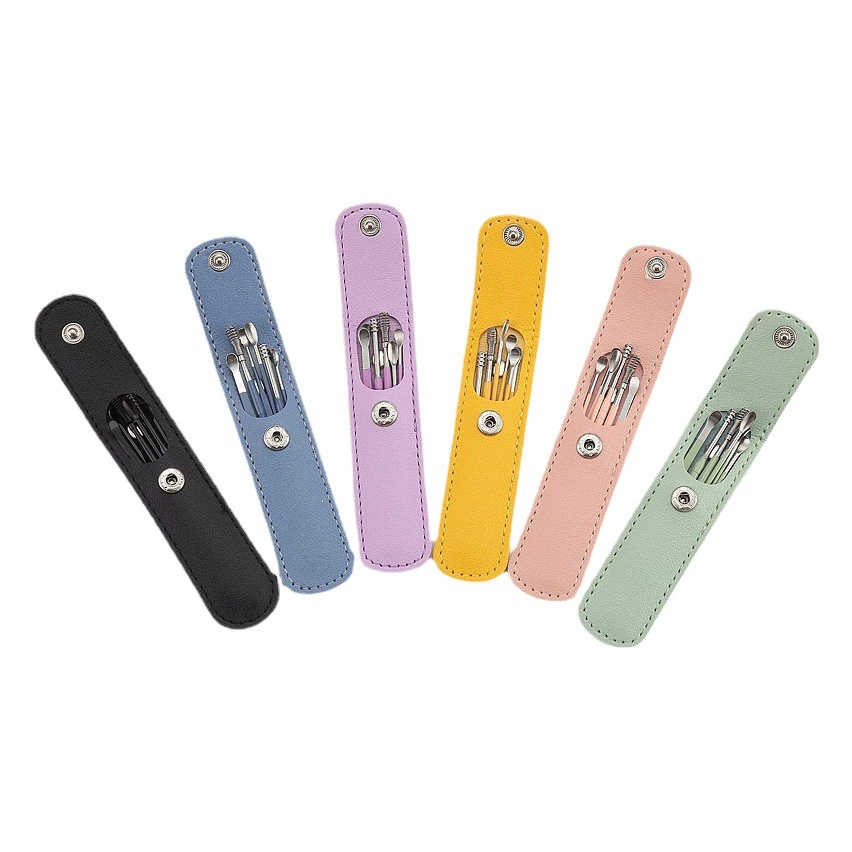 Набор из 6 предметов для копания ушей из нержавеющей стали, портативный кожаный костюм для ушей, аэрозольная краска, ложка для копания ушей, костюм для ушей