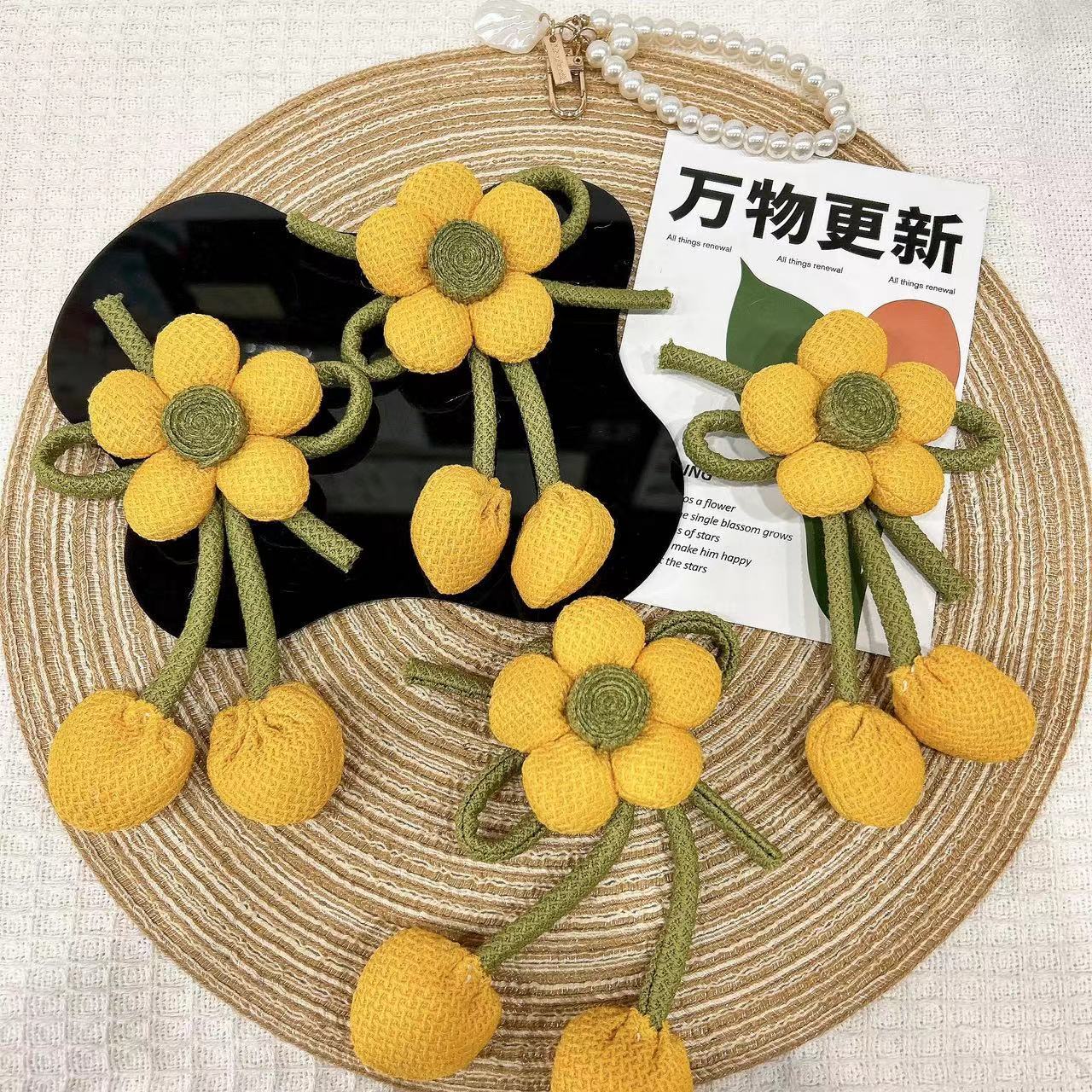 新款卡通布艺向日葵南瓜色可爱挂球收纳扣麻绳挂件向日葵花朵胸针