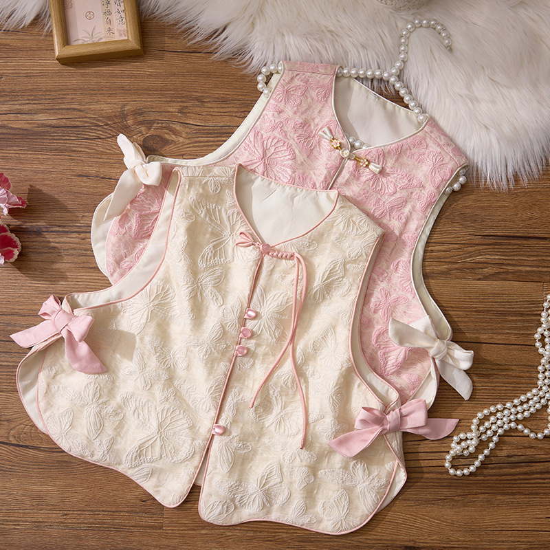Girls' Pink New Chinese Style Vest 2026 Autumn New National Style Button-Up Vest for Little Girls, Baby Outerwear