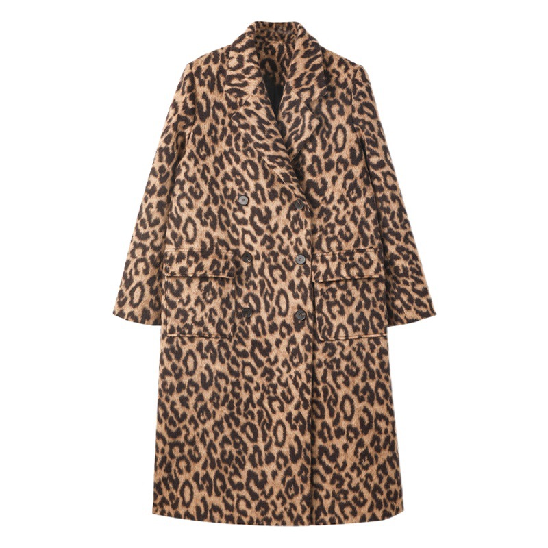 Abrigo de Lana para Mujer, Estampado de Leopardo, Grueso para Invierno