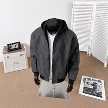 美式复古假两件连帽外套男女春秋新款拼接纹理感短款PU皮衣夹克潮