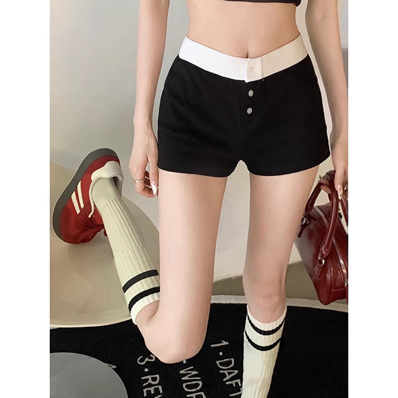 Threaded Three-button Elastic Low-waist Shorts Women's Summer BM-style All-match Tight Stretch Boxer Hot Pants Threaded Three-button Elastic Low-waist Shorts Women's Summer BM-style All-match Tight Stretch Boxer Hot Pants