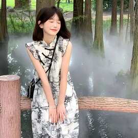 新中式旗袍文艺小清新连衣裙女2026夏季新款学院风小飞袖国风裙子