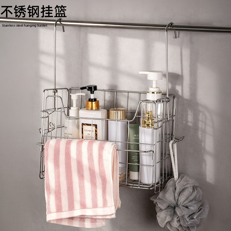Stainless Steel Storage Rack, Foldable Hanging Basket, Bathroom Basket with Hooks, Towel Rack, Large Capacity, Stainless Steel 304 Storage Stainless Steel Storage Rack, Foldable Hanging Basket, Bathroom Basket with Hooks, Towel Rack, Large Capacity, Stainless Steel 304 Storage
