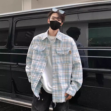 高级感磨破做旧格子长袖衬衫男春季新款小众设计感慵懒风情侣外套