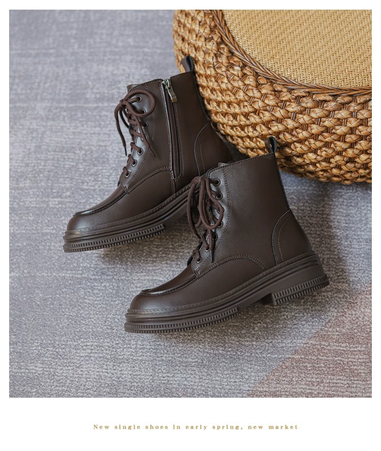 Women's Ankle Boots Brown Plush Lined Versatile Casual Shoes_voghion.com