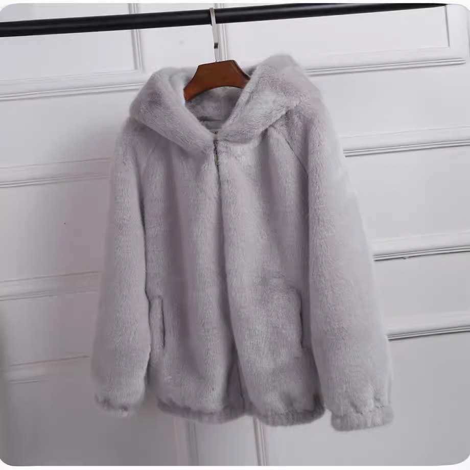 Women's Clothing Loose autumn and winter new style versatile fur plush thickened hooded mink short fur coat jacket_voghion.com