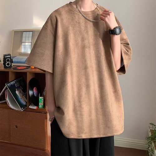 Standard fashionable trendy brand ins round neck summer city style button decoration youth popular trendy five finger sleeve men's T-shirt