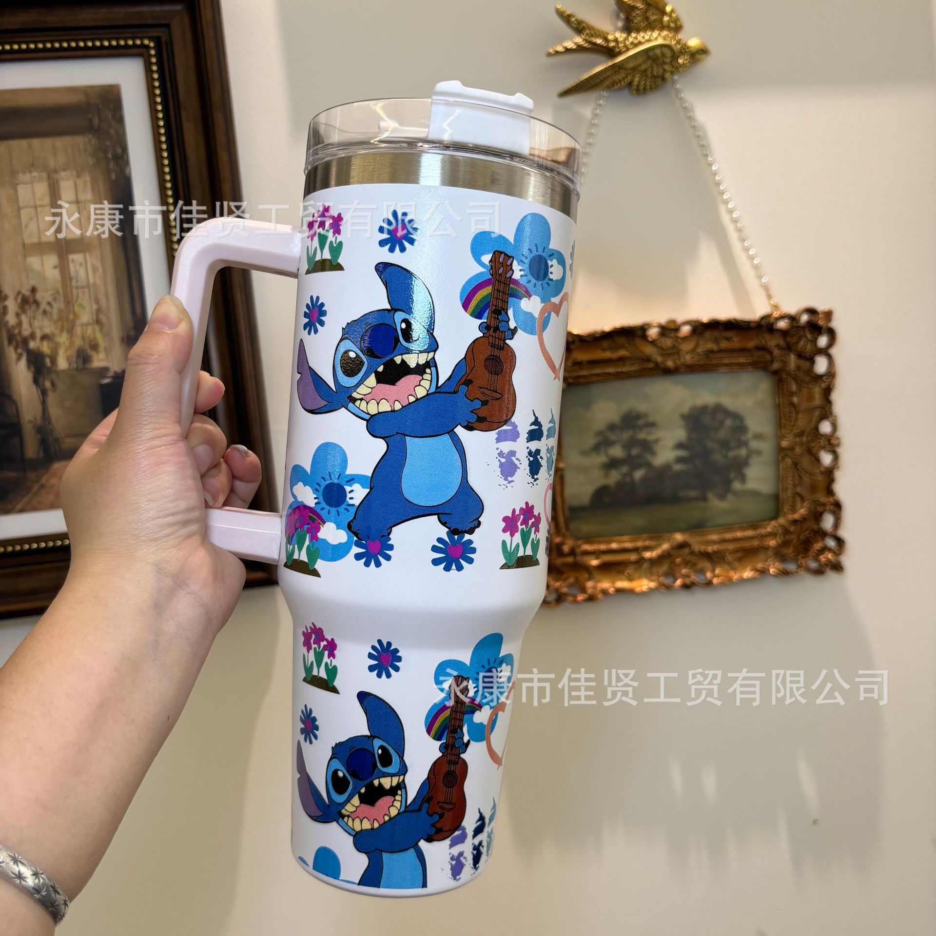 Copa Bingba transfronteriza de 40oz Copa de acero inoxidable 304 de gran capacidad, preservación del calor y preservación del frío con mango Copa de coche