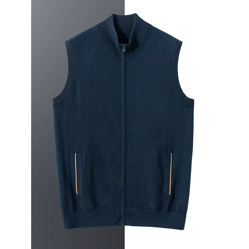 Демисезонный кашемировый жилет на молнии для отдыха, свитер без рукавов, высокий воротник