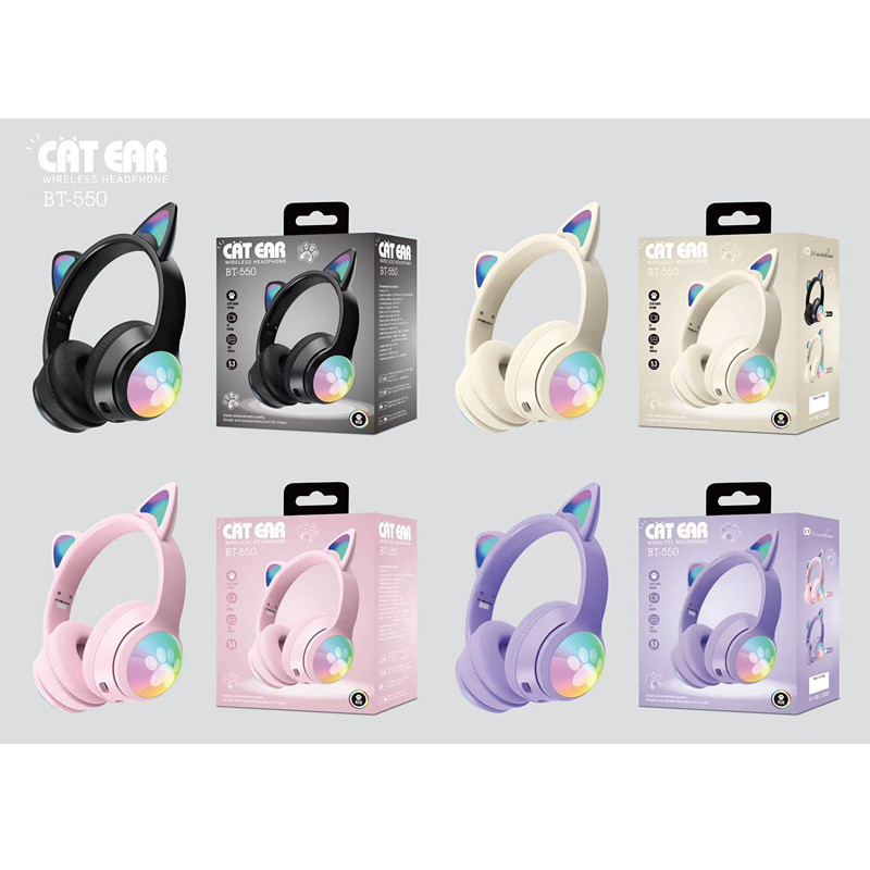 Cross-border new headset Bluetooth headset B550 cat ear luminous radio game headset foldable foreign trade Cross-border new headset Bluetooth headset B550 cat ear luminous radio game headset foldable foreign trade