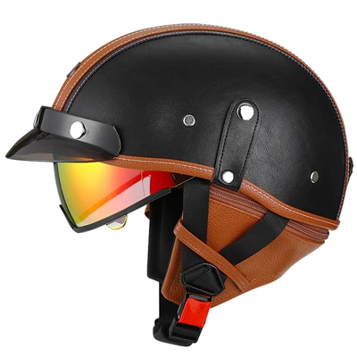 Motosiklet kaskı (dəbilqə) – car helmet Japanese scoop helmet - brown-black-aurora-red-mirror-m