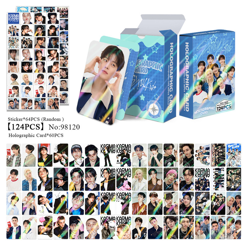 STRAYKID アルバム タータルチェーンカード ビッグヘッドステッカー 両面カラー印刷 LOMO カード フラッシュカード ホログラフィックカード 124 個|undefined