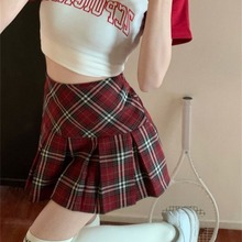 涤纶弹力格子布料 斜纹色织格纹布匹批发 TR酒红色百褶裙格子面料