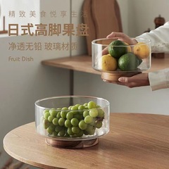 日本式のガラスの果物の皿の家庭用の簡単なアイデアの置物の果物の皿の木製の収納の大きいサイズの高い足の果物の皿のキャンディーの鉢