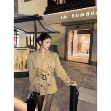 高级感风衣外套女秋季新款女装卡其色英伦风小个子收腰短款大衣潮