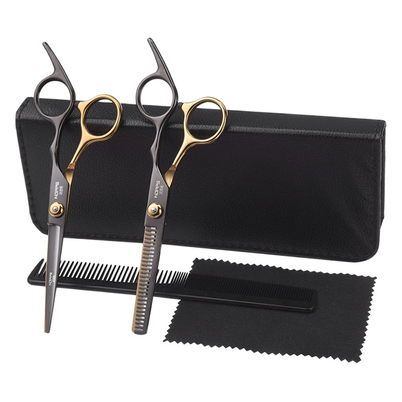 Tijeras de Peluquería Profesionales Negras y Doradas, para Corte y Degradado