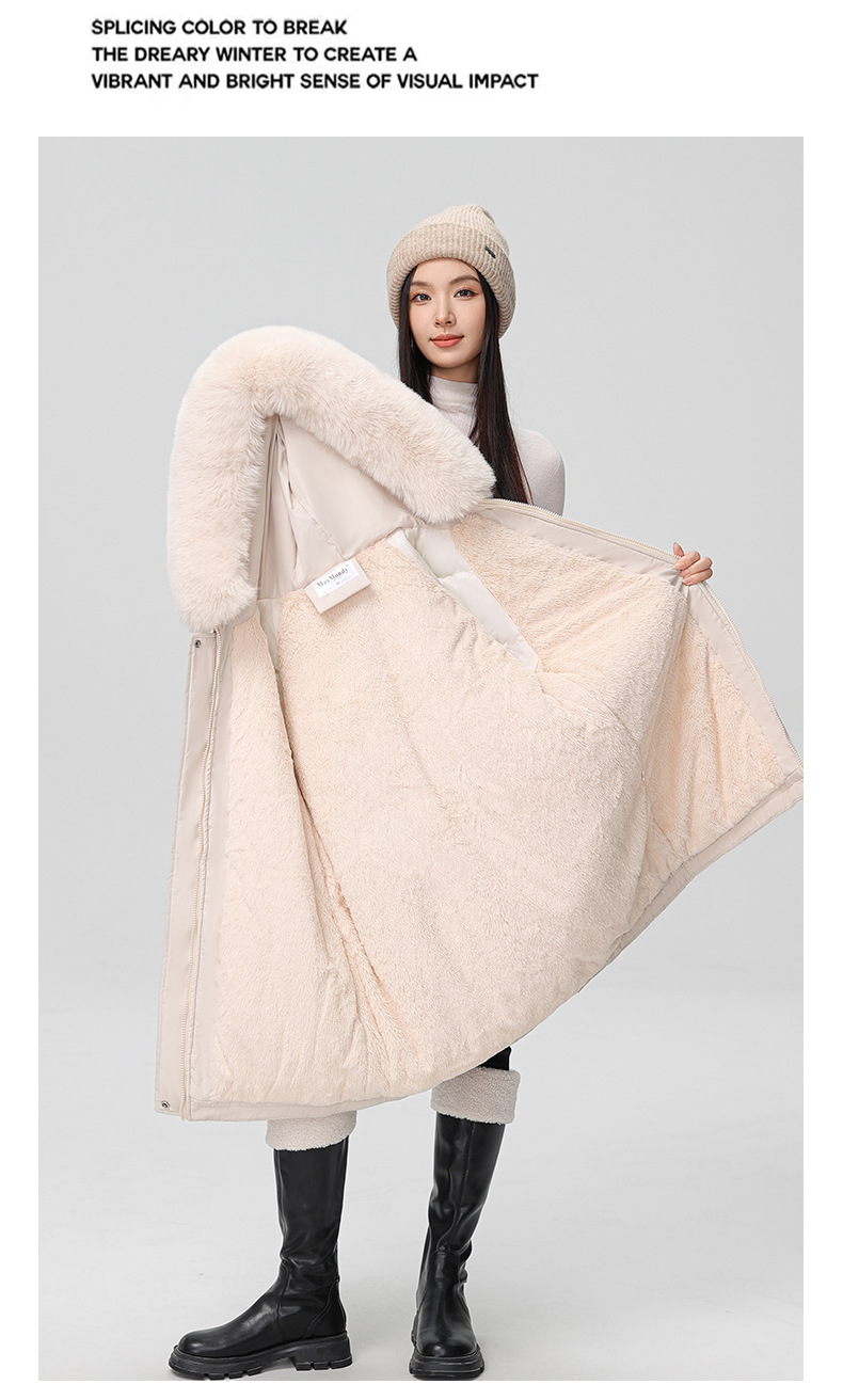 2024 foreign trade overcomes women's winter new Korean version waist cinching slimming hooded big fur collar cotton_voghion.com