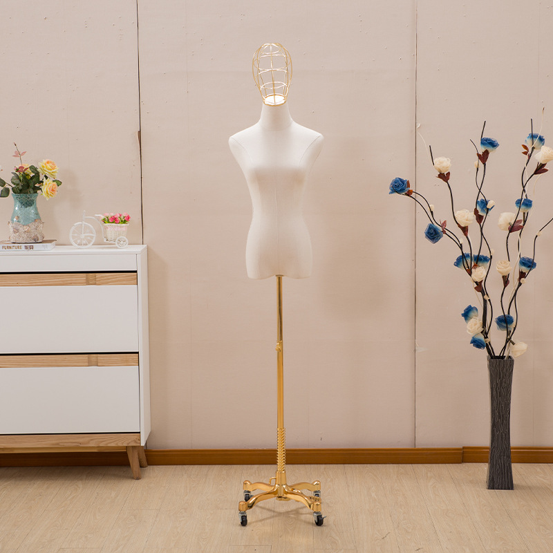 Modelo accesorios mujer medio-longitud tienda de ropa ventana molde marco galvanoplastia base de hierro de oro cabeza de alambre de pie modelo marco maniquí