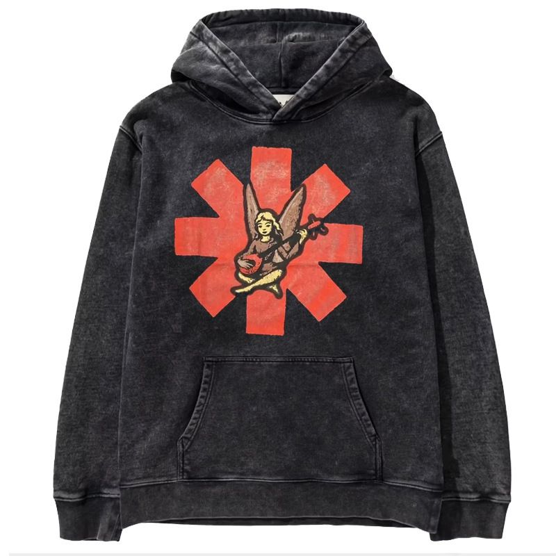 Autumn and Winter Red Hot Chili Peppers Red Pepper Band Distressed Washed Thickeneded Loose Hooded Sweatshirt Autumn and Winter Red Hot Chili Peppers Red Pepper Band Distressed Washed Thickeneded Loose Hooded Sweatshirt