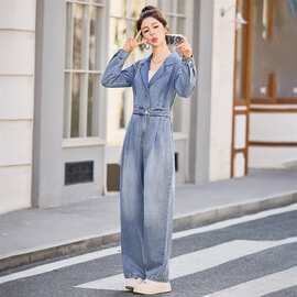 西装领牛仔连体裤套装女2026春装新款今年流行漂亮气质显瘦连衣裤