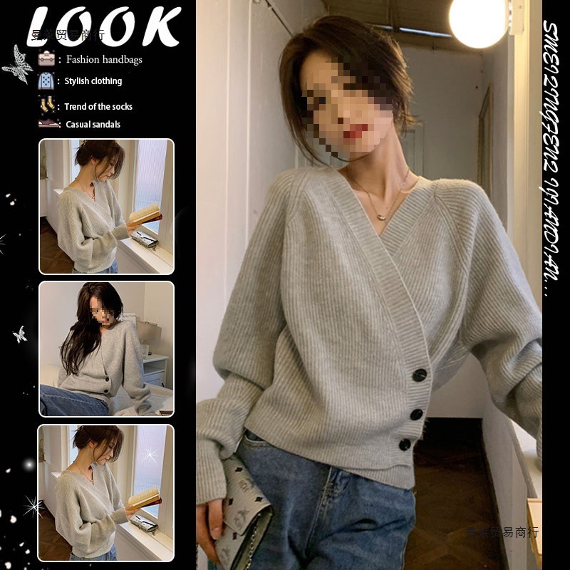 Korean-Style Lazy Style V-Neck Short Sweater for Women, Spring Design, Unique and Chic, Super Stylish Knitwear
