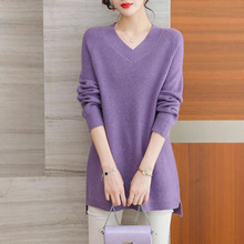 清仓捡漏~外贸女装中长款毛衣女宽松遮肚纯色上衣时尚洋气针织衫