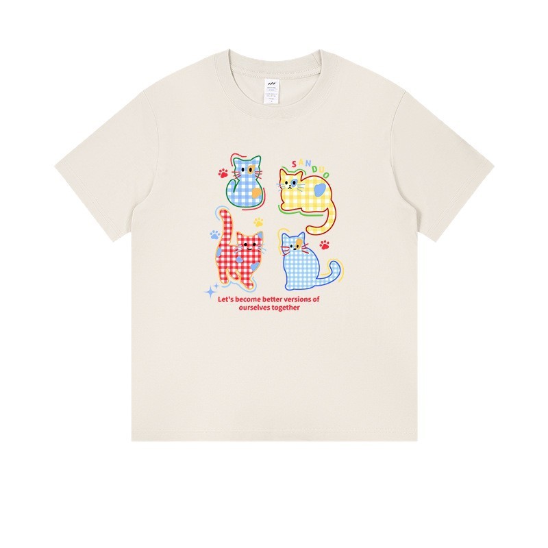 トレンディなブランドメンズ日本のかわいい猫半袖 T シャツ女性の夏の新しい新鮮な年齢を減らすルーズカップルトップス男性用|undefined