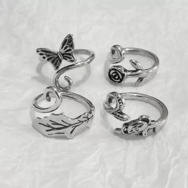 New animal crochet with thread ring bracelet personalized ribbon jewelry hook wool Thai Silver index finger woven hook ring