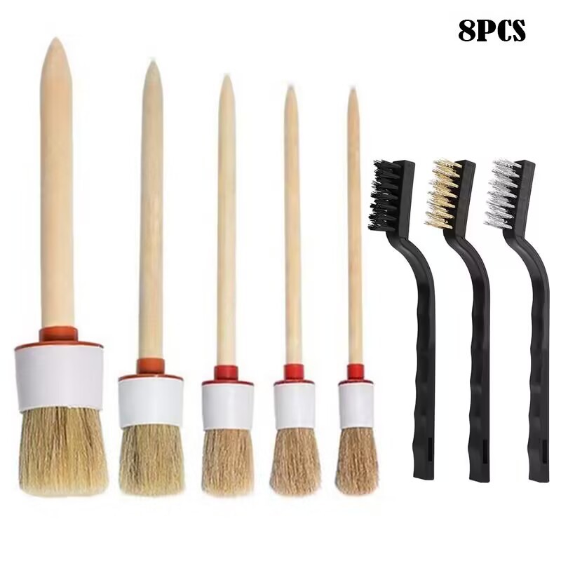 跨境8件套清洁刷汽车工具细节刷套装PP丝刷汽车细节刷钢丝刷套装