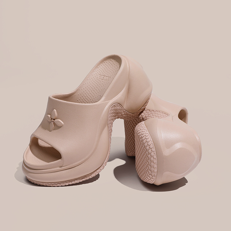 Cross Flower High Heel Platform Thick Bottom Slippers Women's 2025 Summer New Beach Seaside Wear Non-slip Sandals