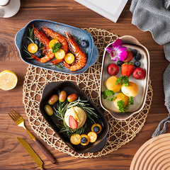 Heliang roasted rice plate household ceramic baking bowl Western food plate creative microwave dish bowl baking tableware oven bowl