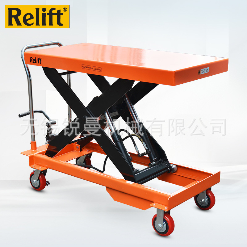 Relift重型手动液压平台车大台面1吨PTD1000移动手推模具装卸车