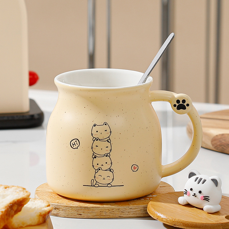 Taza de gato con tapa cuchara cerámica taza leche los niños lindos regalo cumpleaños