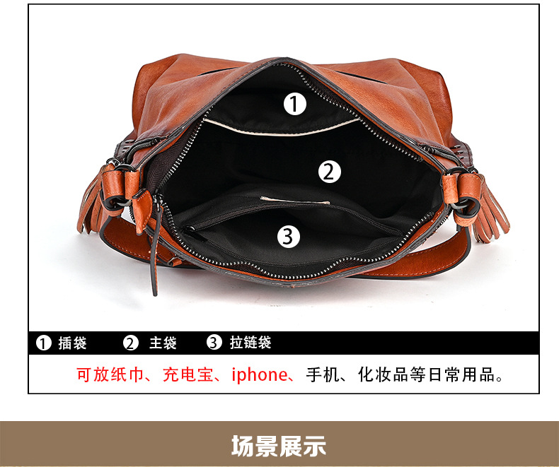 Túi bucket nữ da mềm kiểu dáng cổ điển, đeo chéo đeo vai tiện lợi — Màu cà phê cổ điển, màu đen cổ điển, màu nâu cổ điển chi tiết 8
