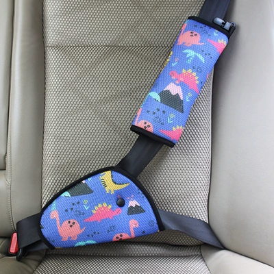 Car Portable Anti-Stranglehold Seat Belt Shoulder Cover Car Child Security Seat Accessories Adjustment Fixer (Other Automotive Safety Supplies) - one-size-fits-all-dinosaur-blue-set