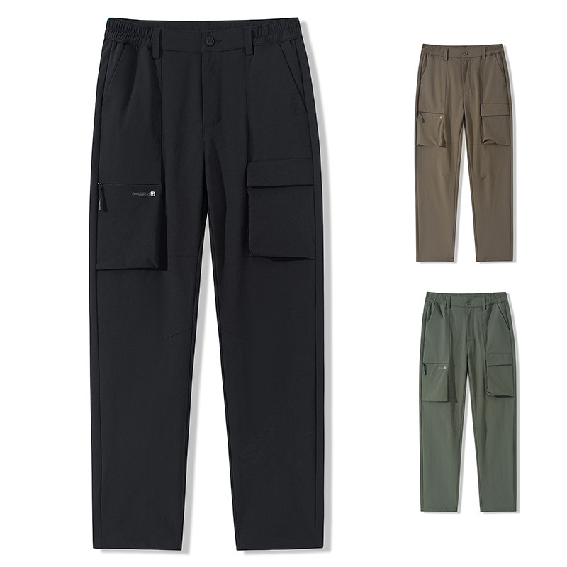 Men's casual trousers, 2024 spring and autumn new style, straight leg long trousers, large pockets, cargo trousers, Korean style, trendy.