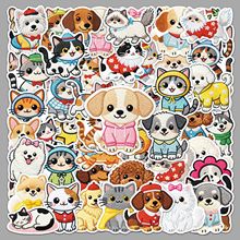 56张刺绣纹理卡通猫狗贴纸Q版可爱涂鸦文具冰箱手机壳笔记本贴纸
