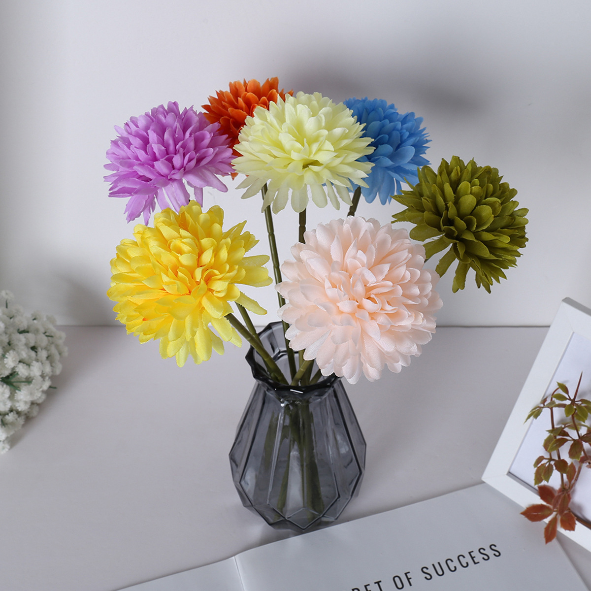 Simulación de diente de león una sola cabeza cebolla bola crisântemo decoración del dormitorio decoración de la sala de estar flores falsas flores de seda boda decoración de boda