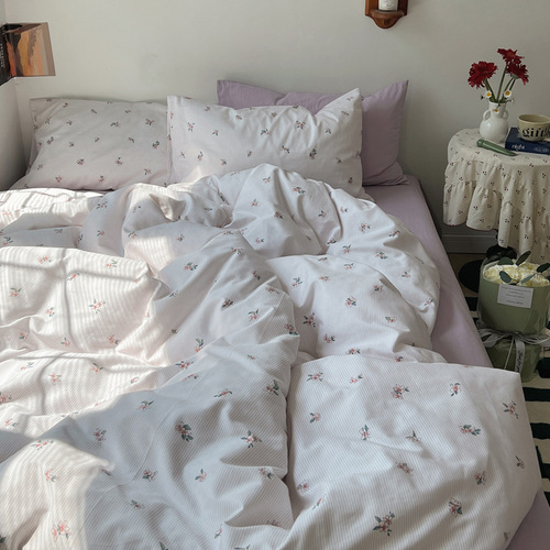 Washed cotton pure cotton bedding four-piece set pure cotton 2024 new student dormitory bed sheets and quilt cover three-piece set