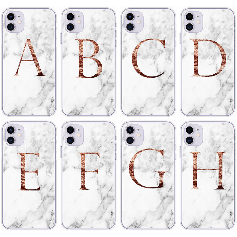 Suitable for iPhone16 Phone Case Art XR Foreign Trade New Simple Painted Marble English Letter Phone Case
