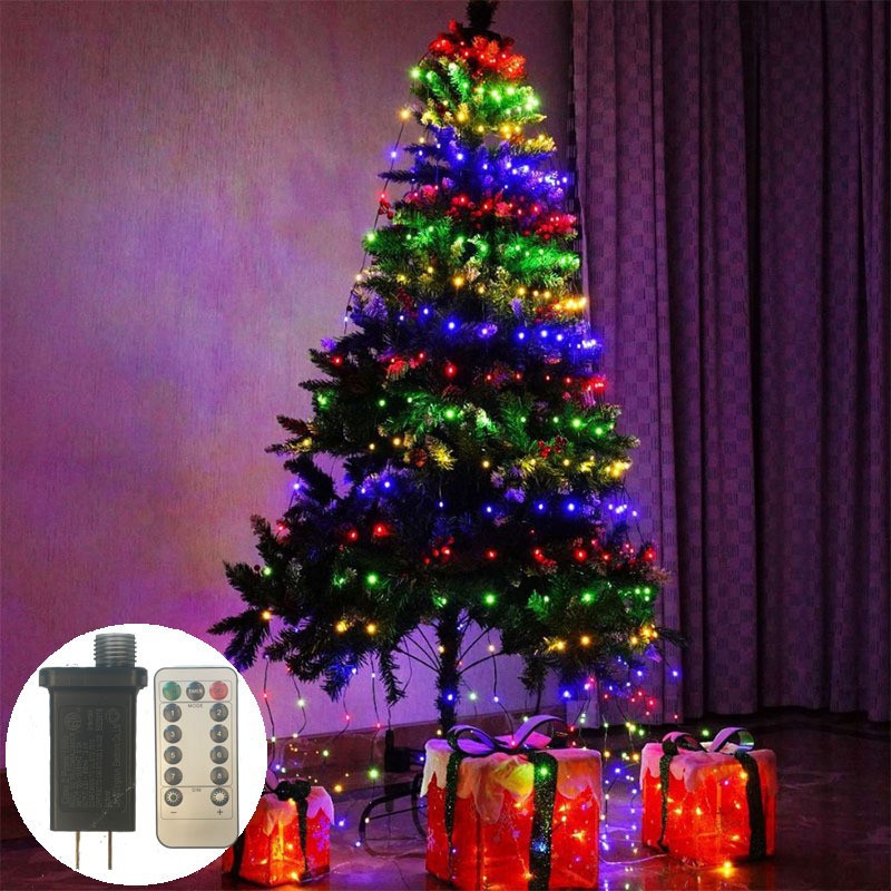 Transfronterizos nueva línea de cuero verde oscuro lámpara LED anillo de árbol de Navidad iluminación de techo decoración de cascada cadena de lámparas parpadeantes