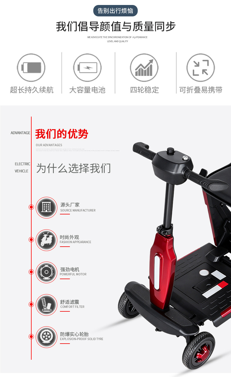 Directly supplied by the manufacturer: four-wheel electric scooters for the elderly, adult and disabled four-wheel mobility scooters with lithium batteries