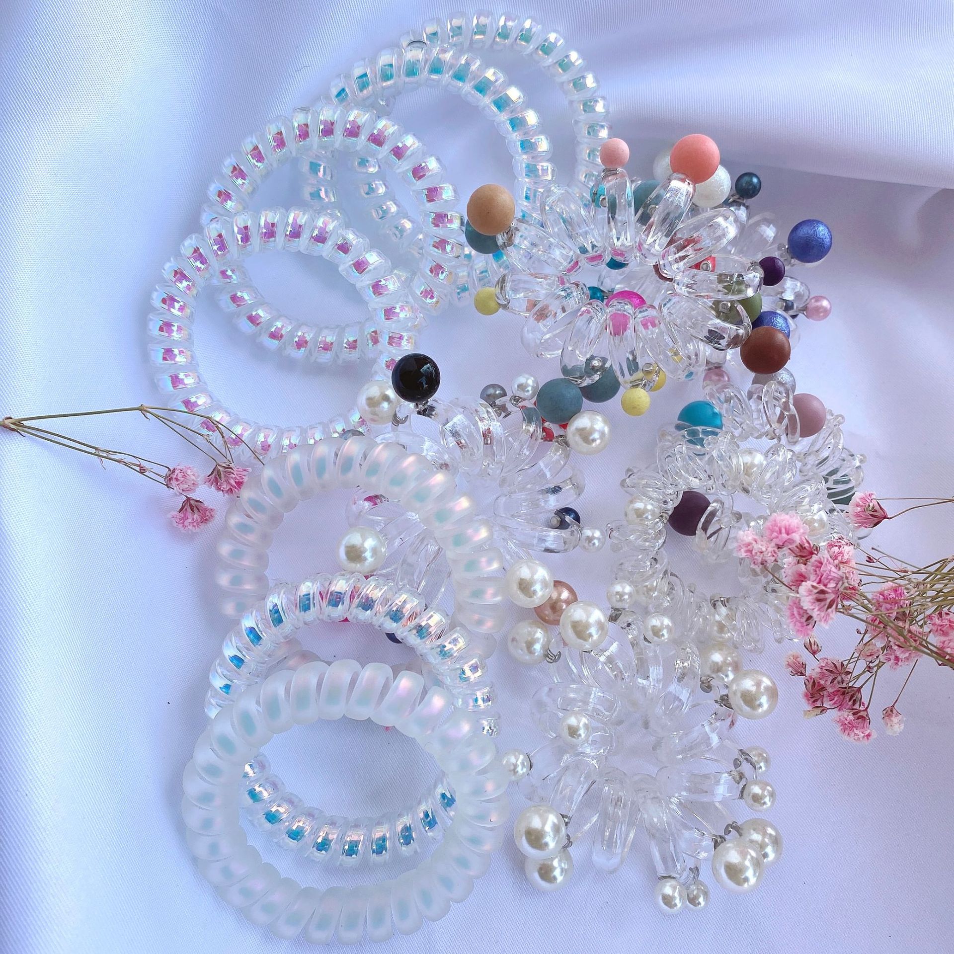 Net red mermaid Ji magic color telephone line Korean version of Pearl Hair ring fashion simple head rope bracelet dual-purpose Accessories Wholesale