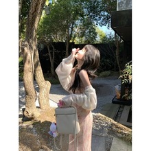 法式甜美套装女温柔风碎花吊带连衣裙春季新款针织开衫披肩两件套