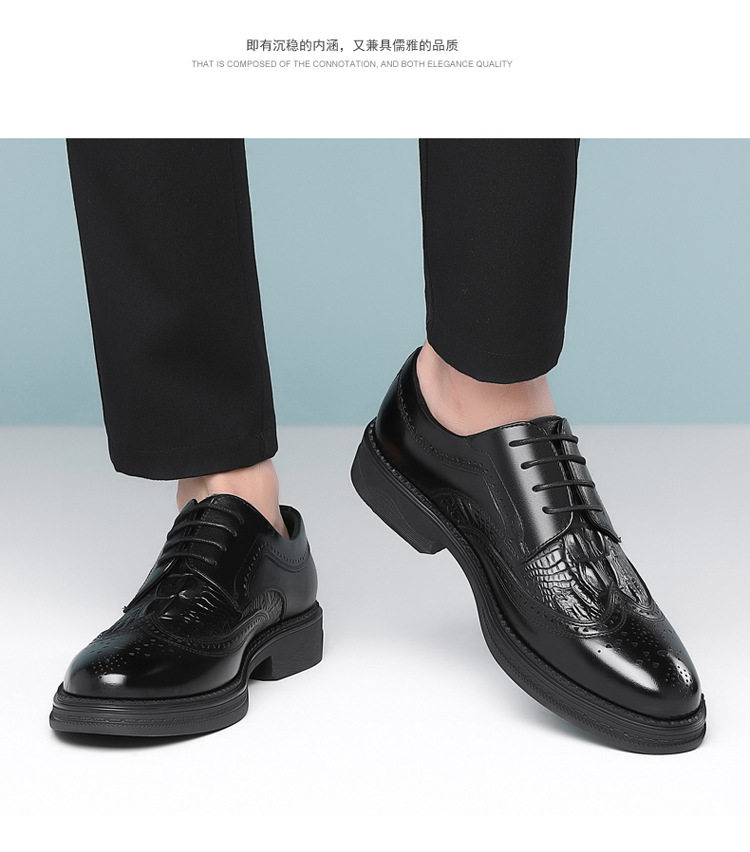 Giày da nam da bò thật kiểu Oxford Brogue Anh, đế thấp, dây buộc, dễ phối đồ công sở và đi tiệc cưới — Màu nâu, Màu đen, Màu đen lót nhung chi tiết 24