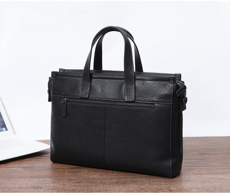 Túi xách tay nam da bò thật công sở đựng tài liệu laptop dung tích lớn 38×11×26 cm — Màu đen da thực vật chi tiết 22